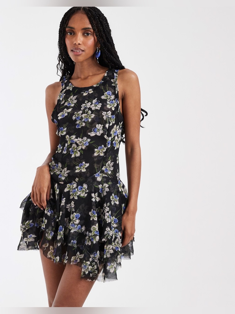 NWT Free People Raven printed mini dress in midnight combo